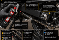 Applying O-ring-safe lubricant to motorcycle chain during chain maintenance lubrication Applying O-ring-safe lubricant to motorcycle chain during chain maintenance lubrication