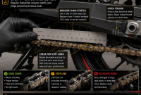 Inspecting motorcycle chain stretch and stiff links during routine chain maintenance Inspecting motorcycle chain stretch and stiff links during routine chain maintenance